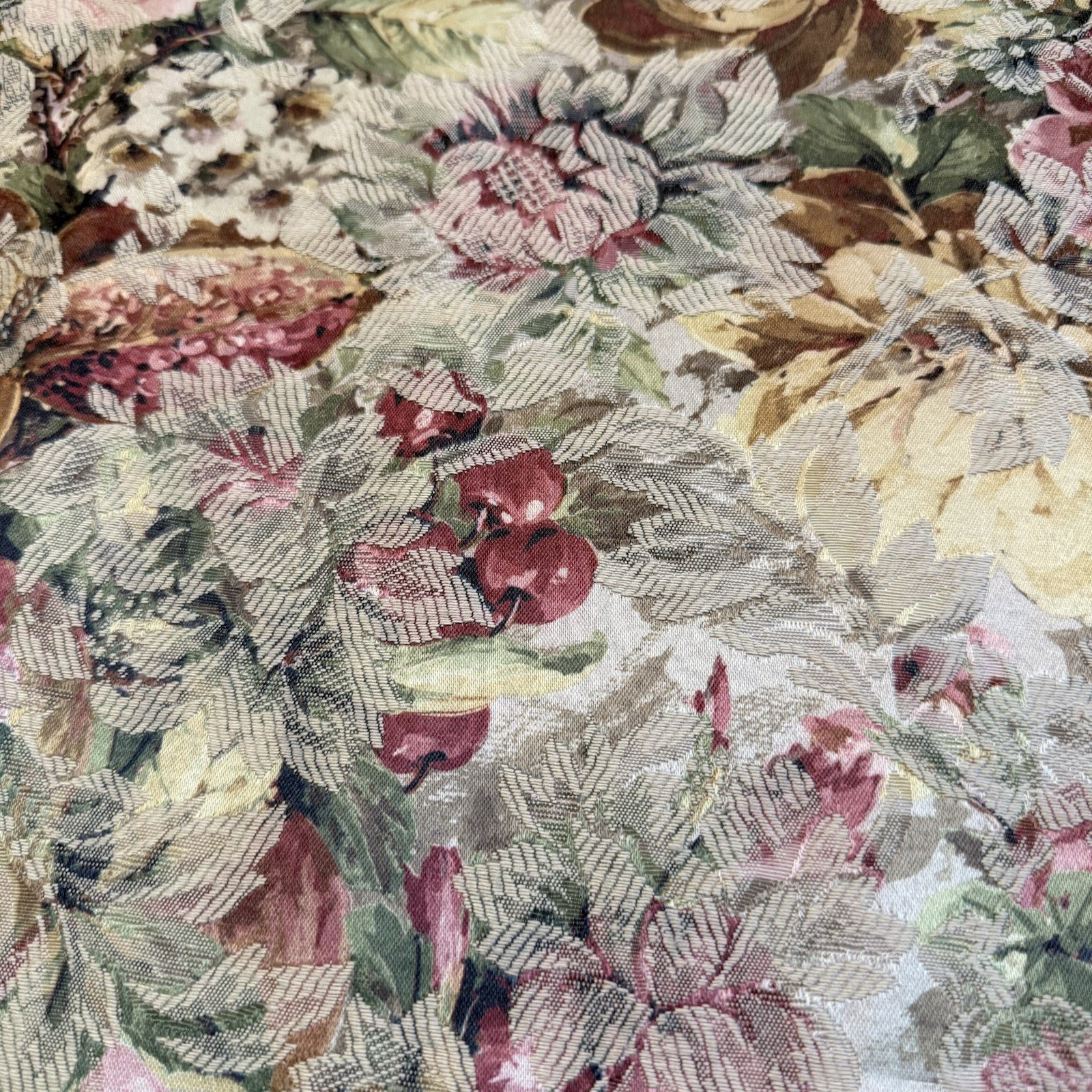 VTG Floral Damask Brocade Table Runner Black Silky Lining Fringe Custom 72×32”