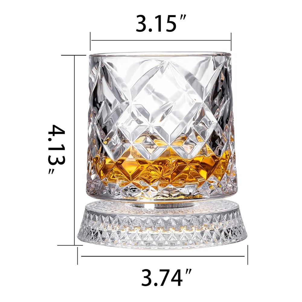 4Pcs Set Spinning Whiskey Glasses 9.5Oz Lead-Free Rotatable
