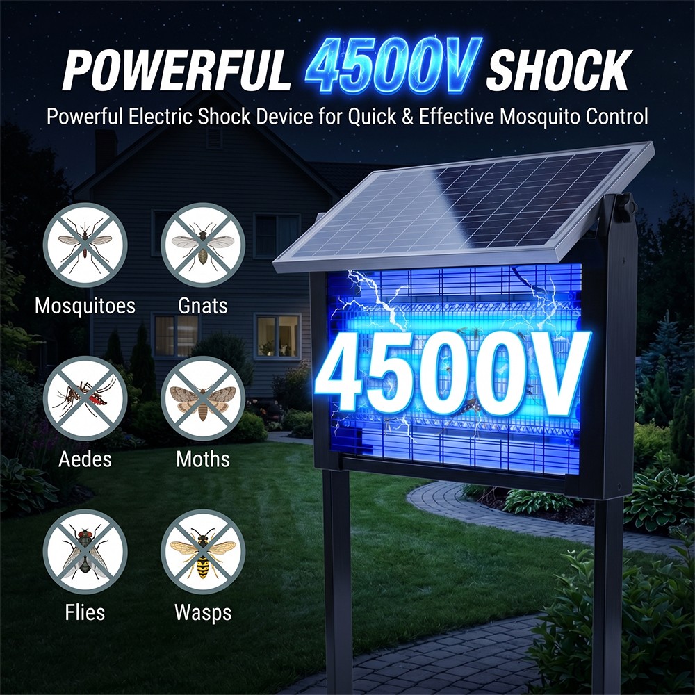 4500V Solar Bug Zapper Outdoor Mosquito Zapper Waterproof Electric Fly Zapper US