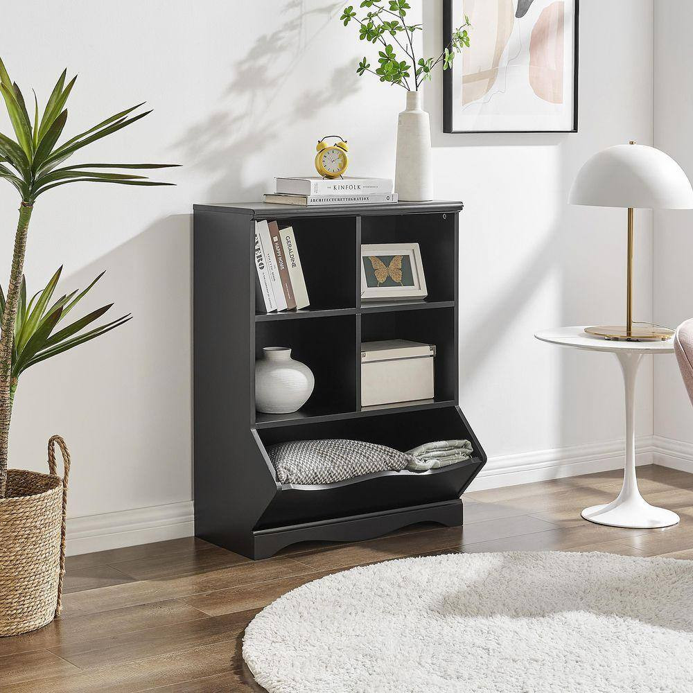 35 In. Black Multi-Cubby Storage Cabinet