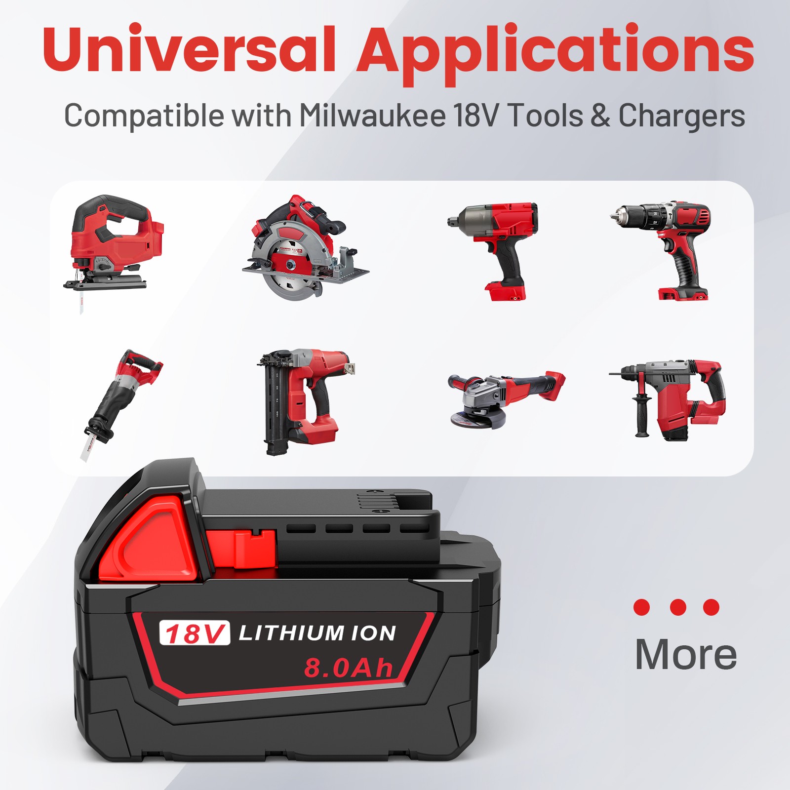 8.0Ah Battery and Charger For Milwaukee for M18 Extended Capacity 48-11-1860