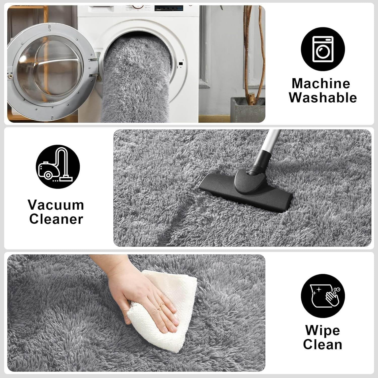 Soft and Cozy 5′ x 8′ Fluffy Area Rug – Stylish Modern Grey Decor for Any Room