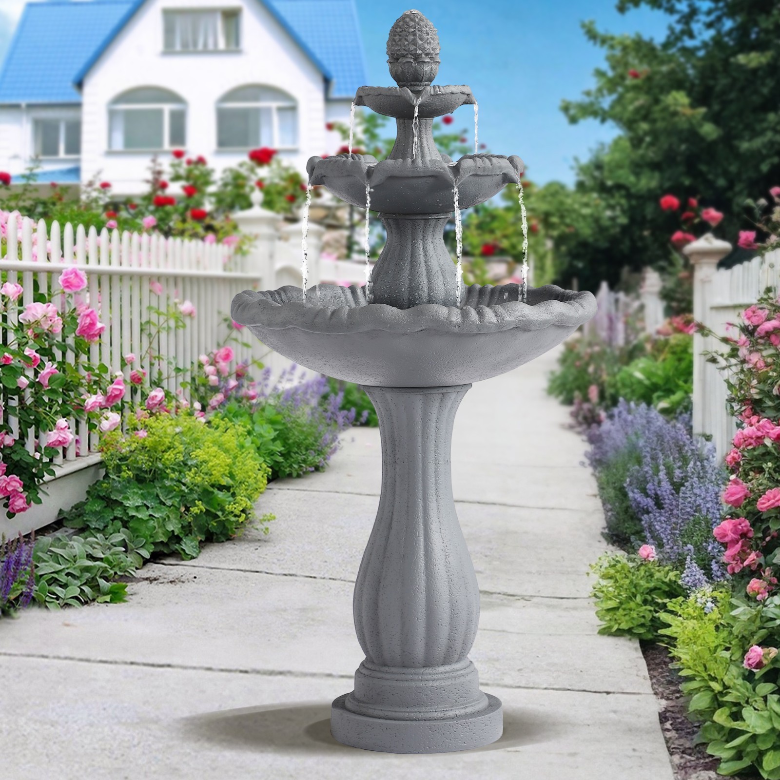 47.3″ High Italian Feature Faux Stone Freestanding Water Fountain Outdoor