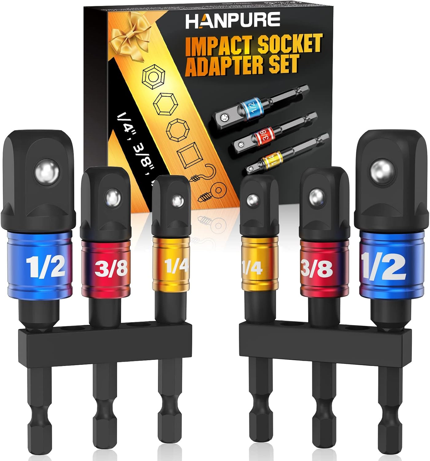 Impact Socket Adapter Set for Drill – Tools for Men Gadgets 1/4″ 3/8″ 1/2″ Impac