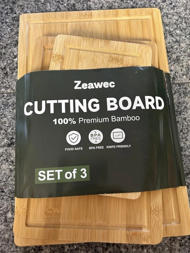Cutting Board Bamboo for Kitchen Crack Resistant Wood Chopping Boards Set 3Piece