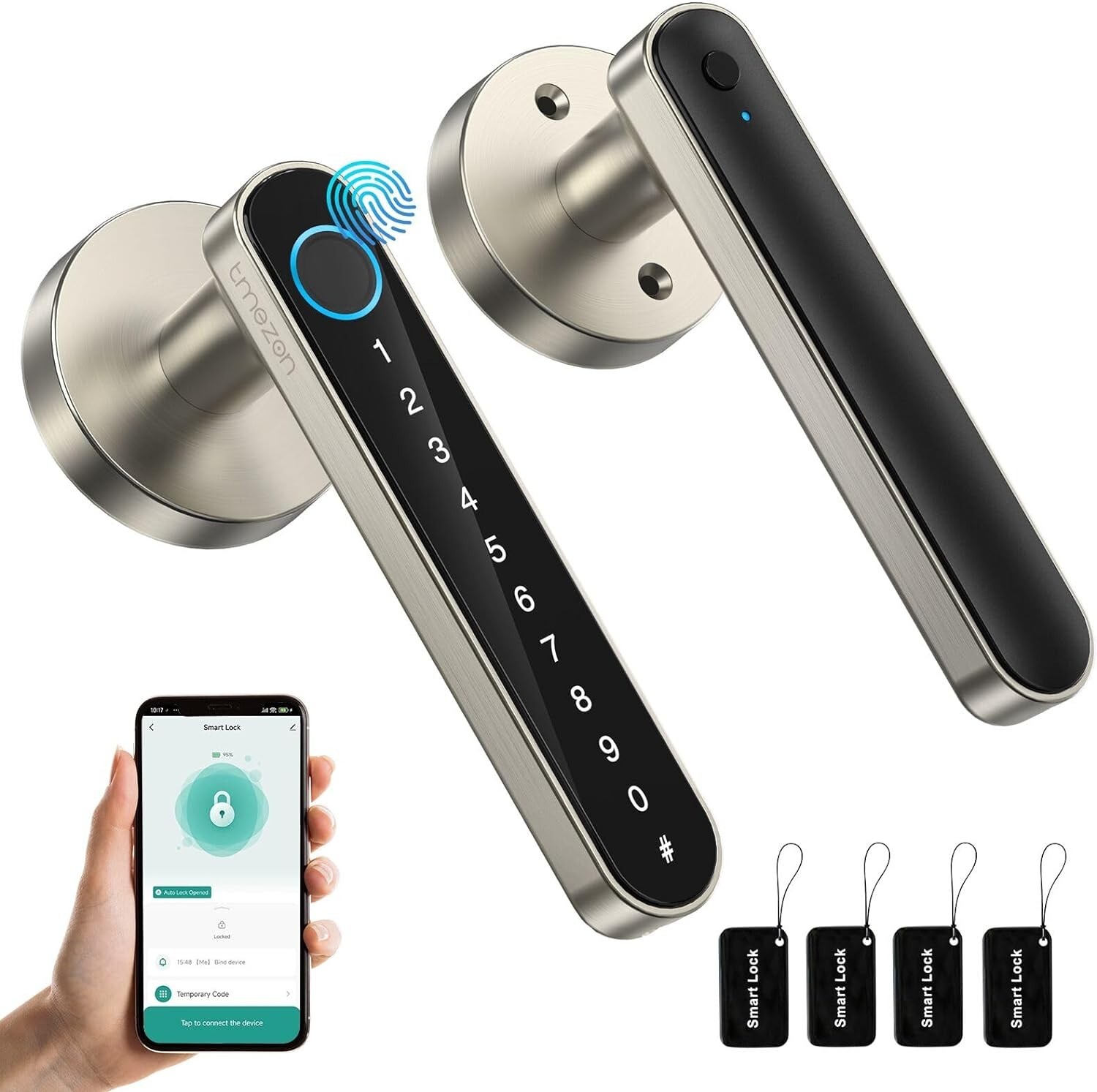 TMEZON Smart Door Lock Fingerprint, Keyless Entry Door Lock with Handle APP