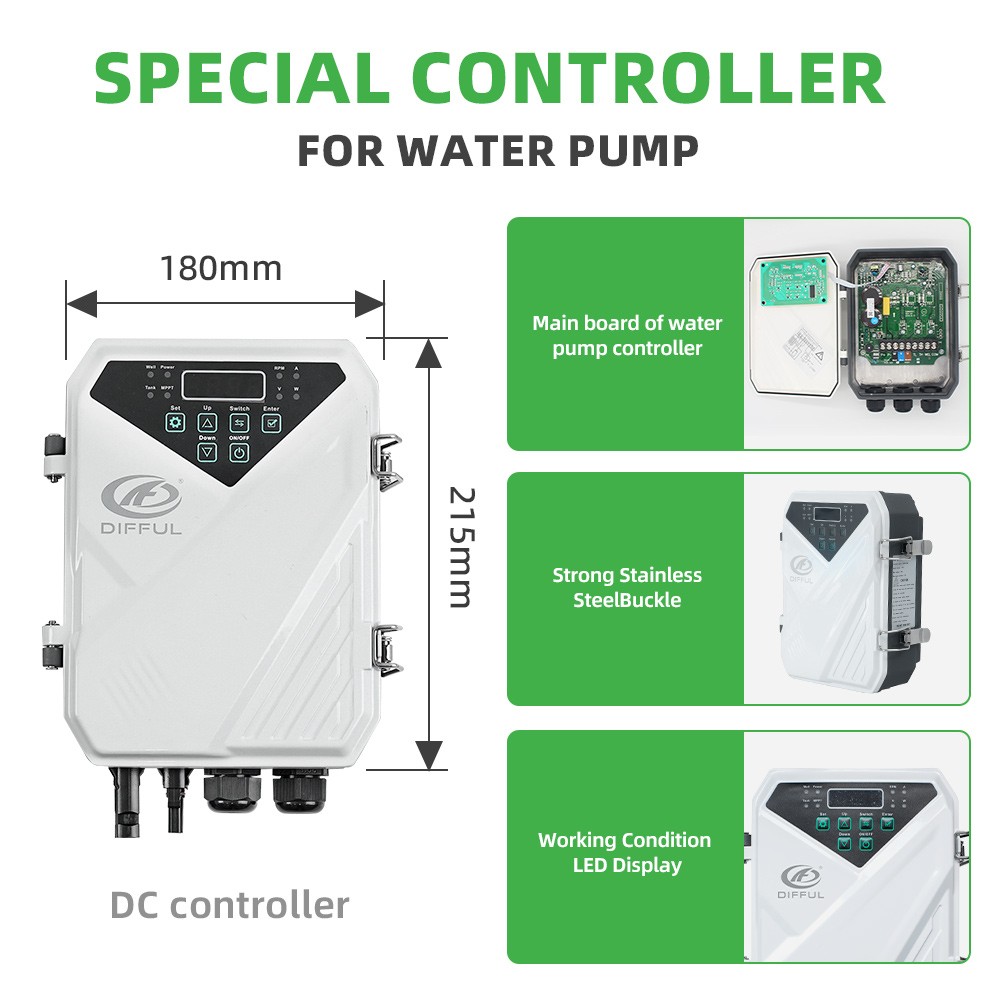 US STOCK DIFFUL 3″ DC Deep Well Solar Water Pump 48V 0.8HP Hole Submersible MPPT