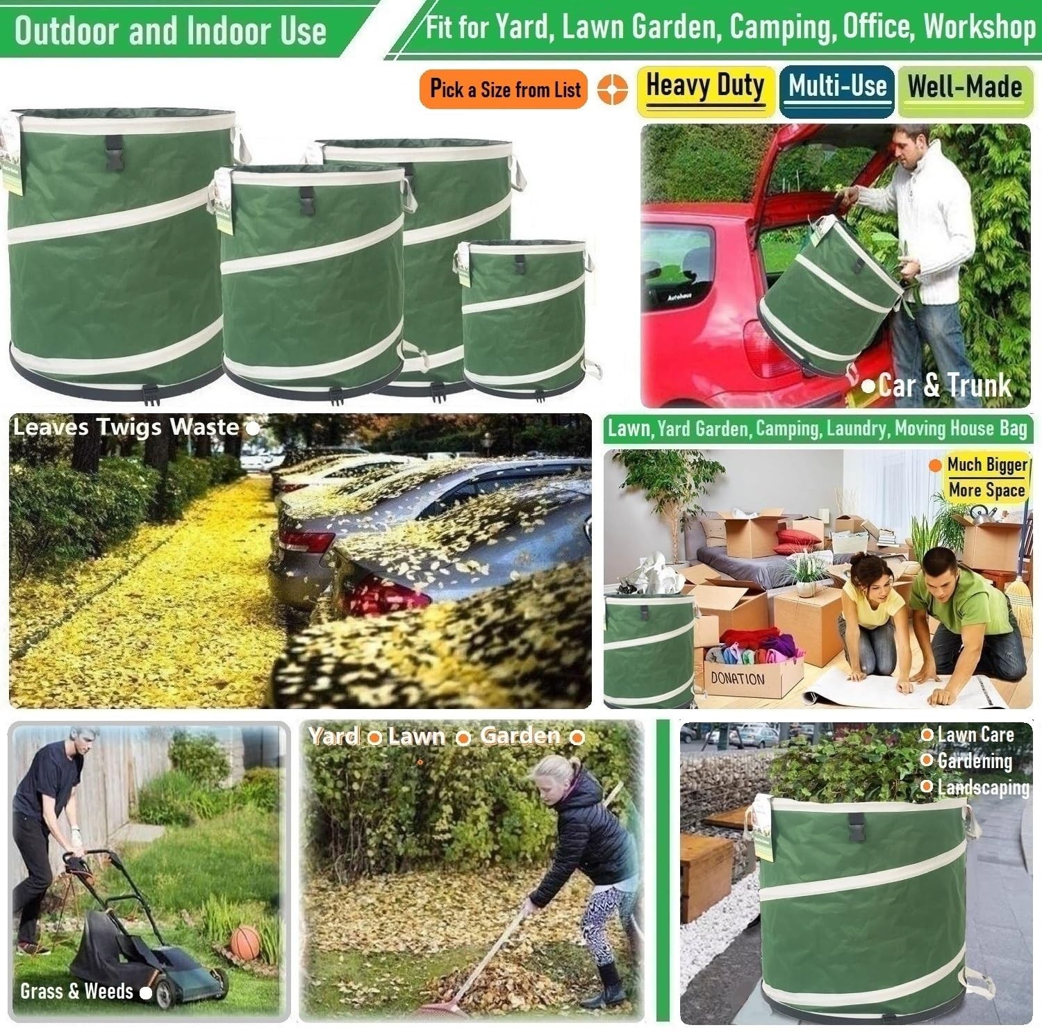 46-Gallon Collapsible Trash Can (22×28 in) Hard-Shell Bottom Yard Garden Bag,…