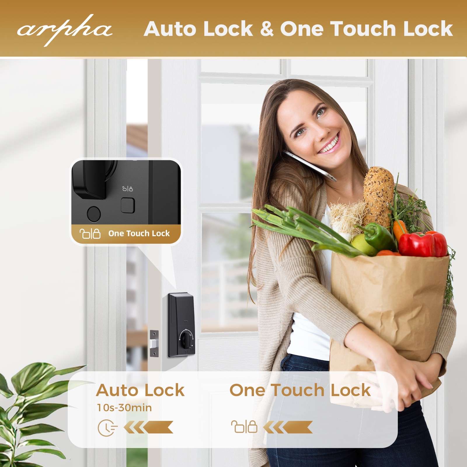 ARPHA Keyless Entry Smart Door Lock 50 Code Keypad Deadbolt Fingerprint Password