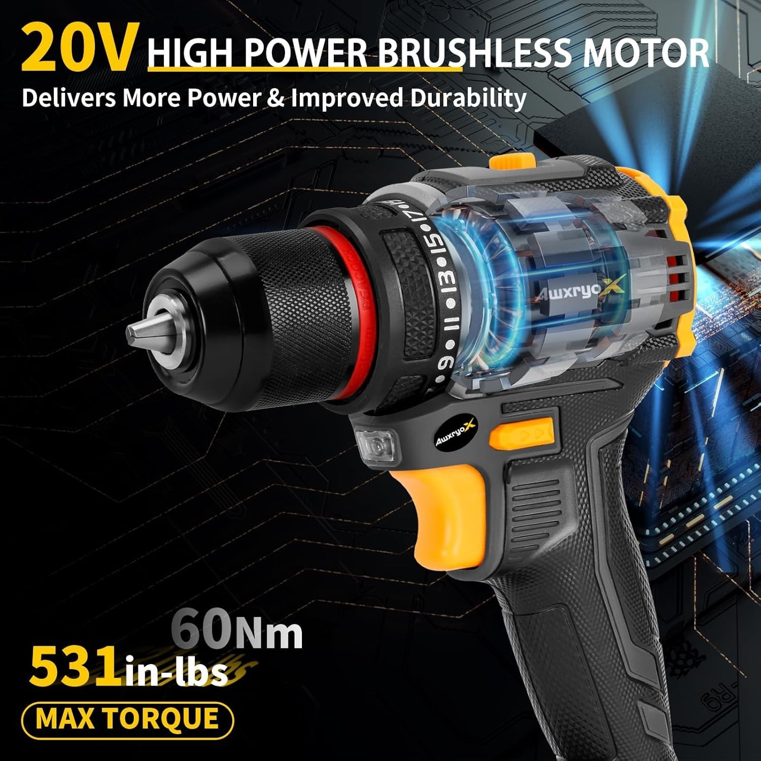 NEW Brushless Cordless Drill Set 20V 60Nm 135pcs Tool Kit 2 Battery