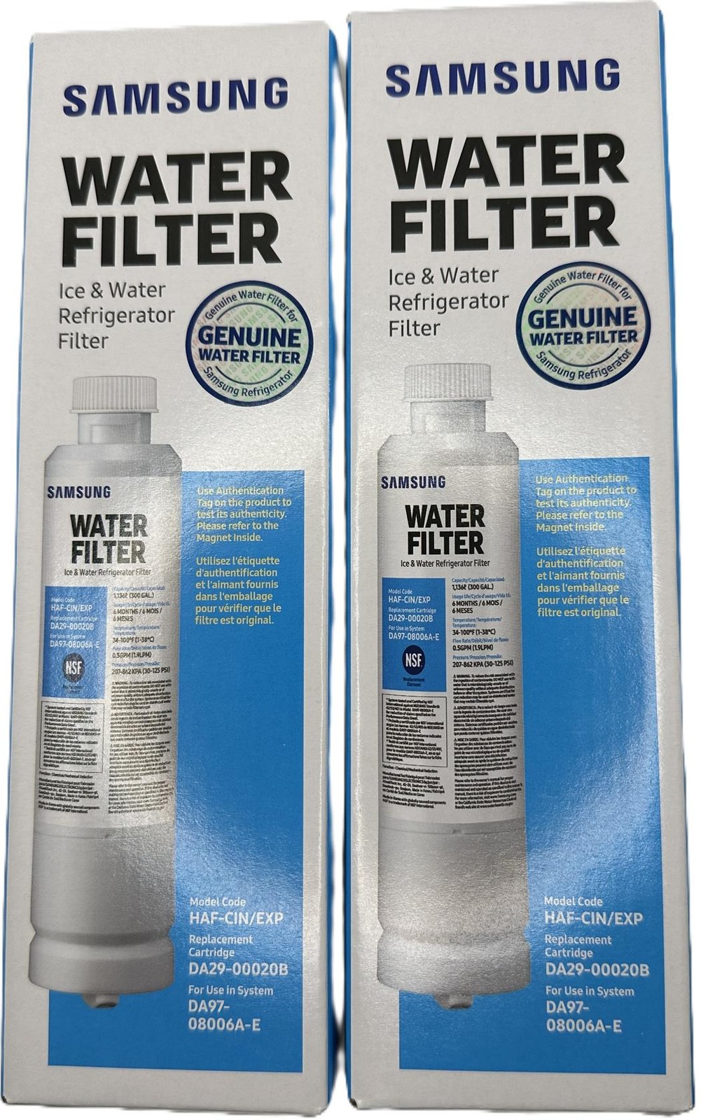 Samsung HAF-CIN/EXP Refrigerator Water Filter Carbon Block 6 Month OEM 2-Pack