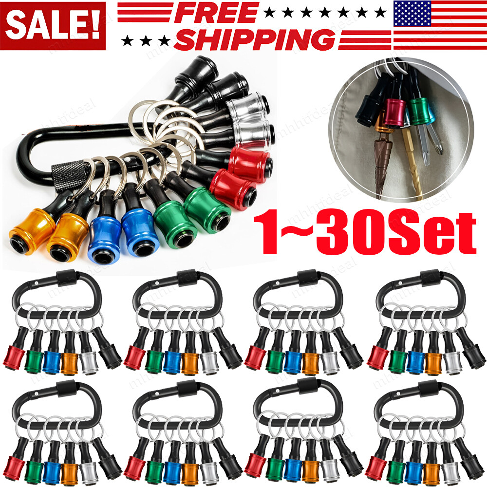 Lot of Quick-Release 1/4″ Hex Shank Keychain Screwdriver Drill Bits Holder Tool