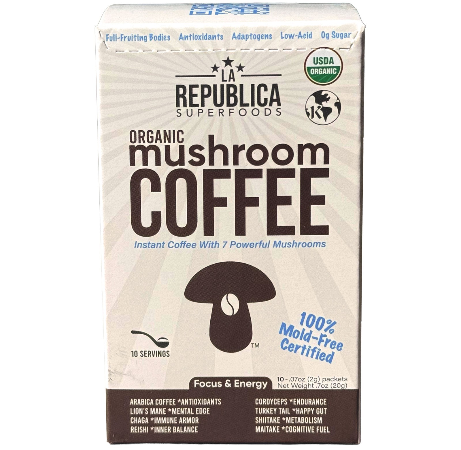 10-Pack Box La Republica Mushroom Coffee (Instant Full-Fruit Bodies Lion’s Mane)