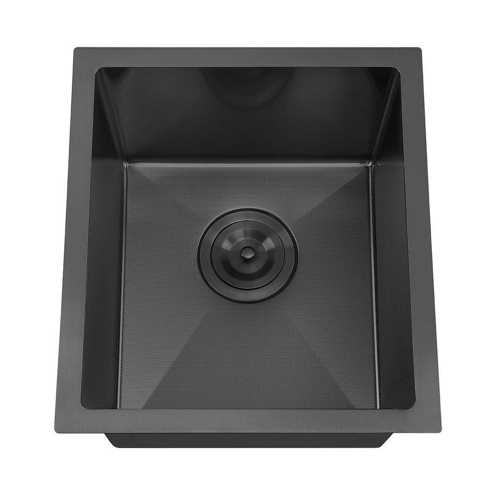 Attop 15″ Undermount Single Bowl 18-Gauge Nano Black Stainless Steel Sink