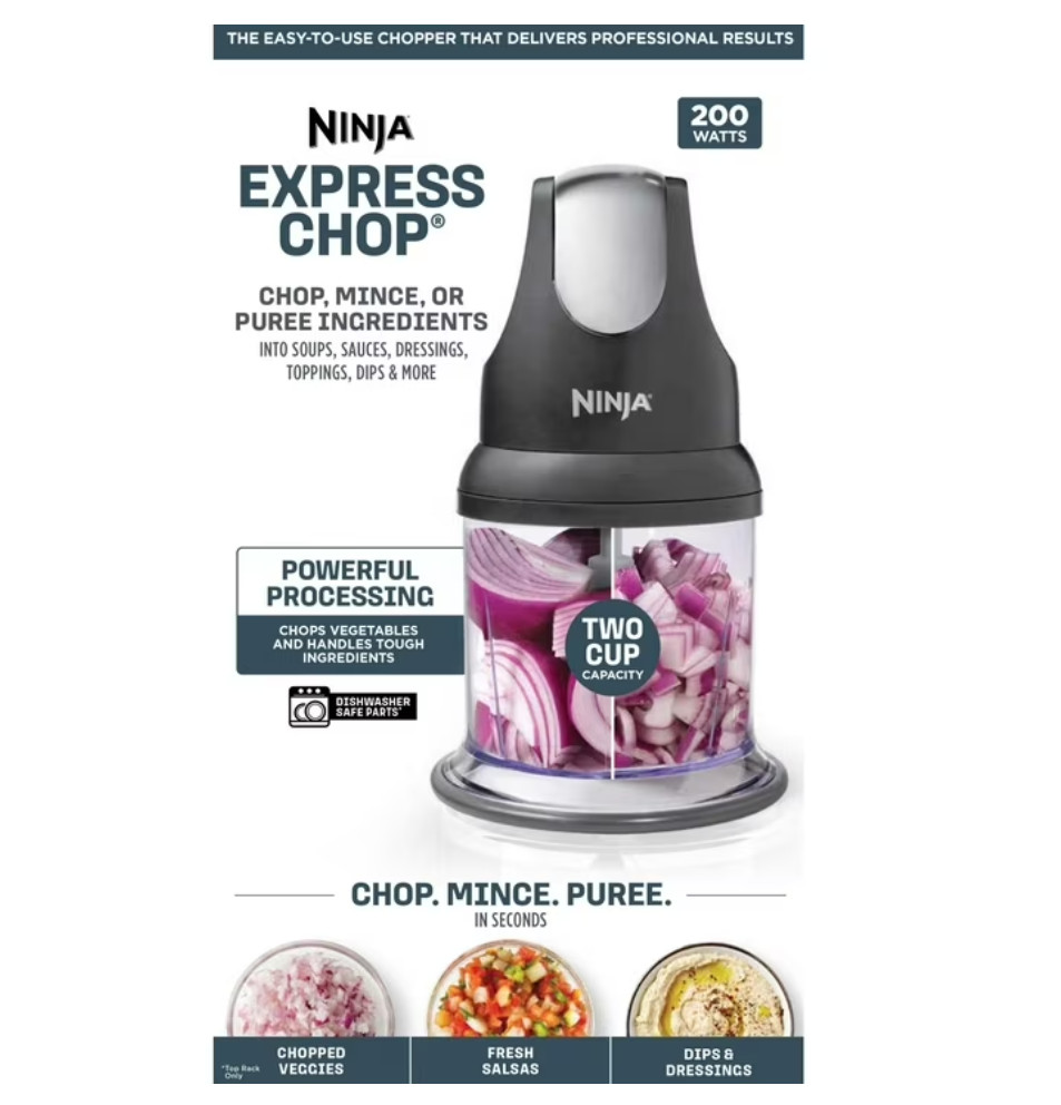Ninja Express Chop 2 Cup Food Chopper One Touch Pulse NJ100 Gray