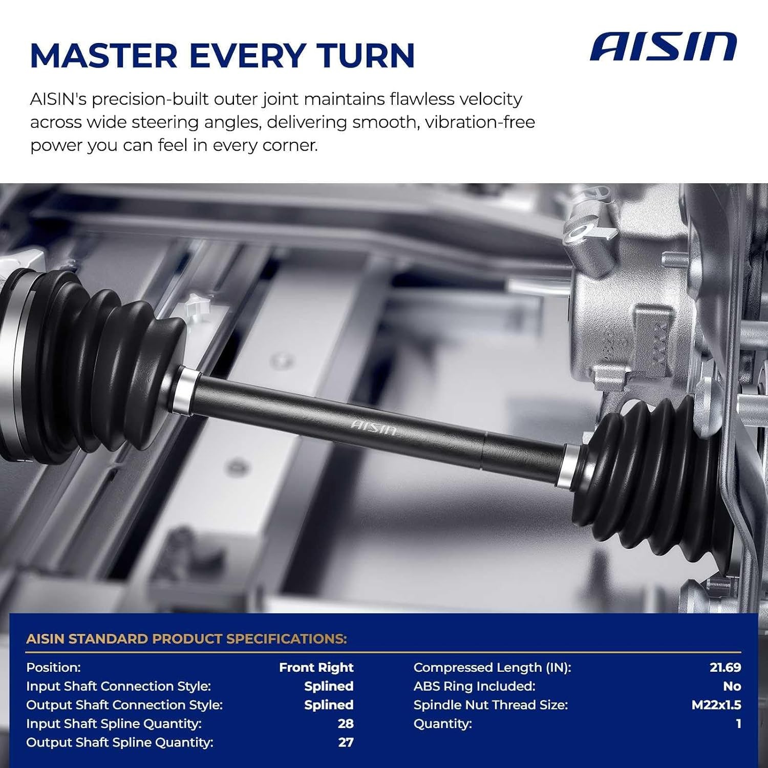 Aisin Front Right CV Axle Assembly Compatible with Hyundai Front Wheel Drive