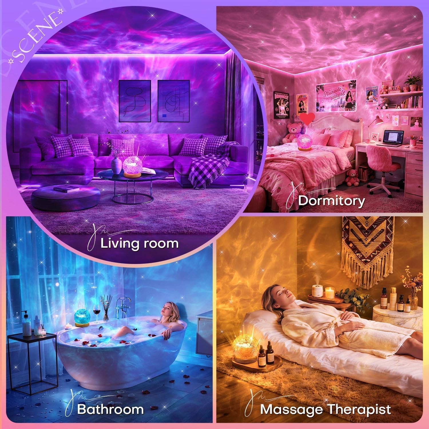 3-in-1 Sunset Ocean Northern Lights Projector Ambient Mood Lamp w/Remote