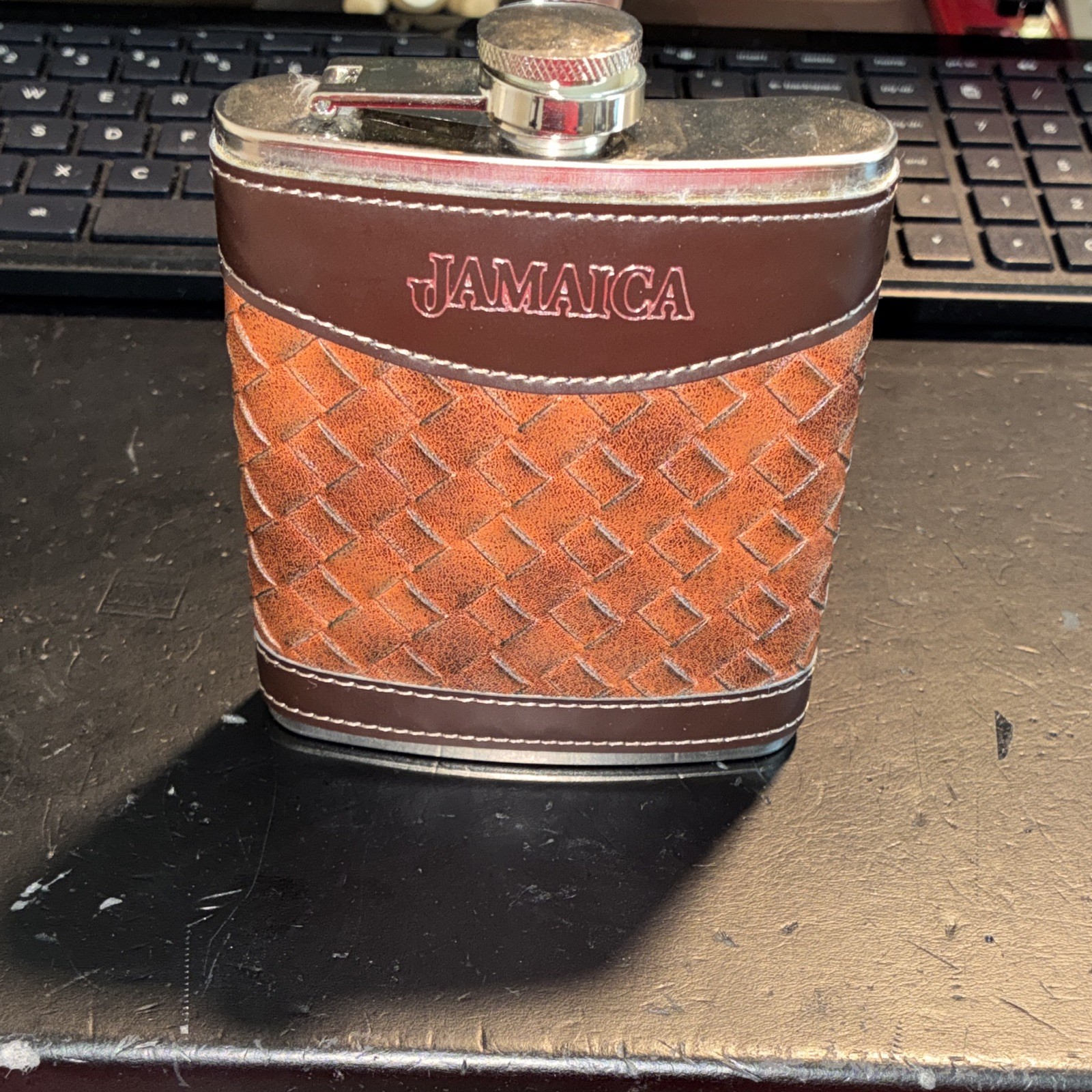 Leather Wrapped Stainless Steel 6oz Flask