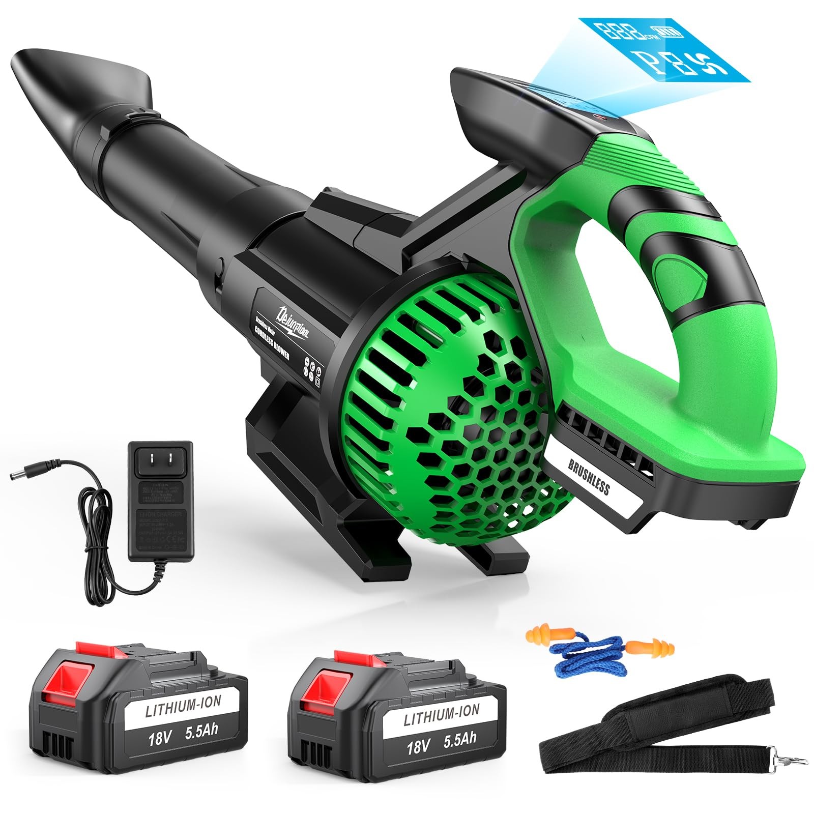Leaf Blower Cordless with 2X 5500 MAh Battery and Charger, 750 CFM/240 MPH Br…