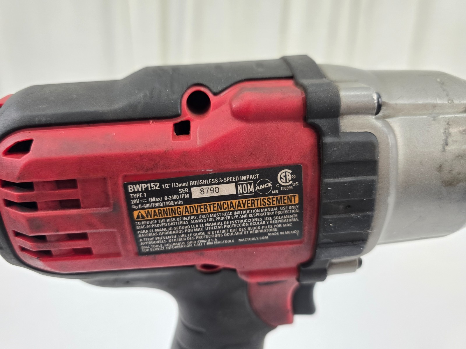 Mac tools BWP152 1/2” Brushless 3-speed Impact + Dewalt 20V 5AH Battery + Charge