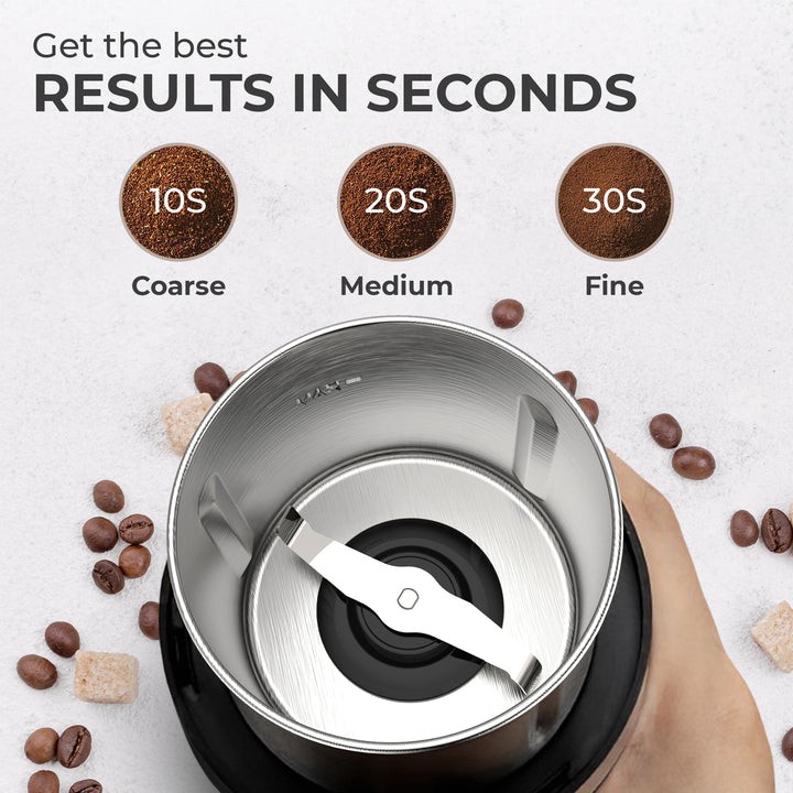 Kaffe Electric Coffee Grinder with Removable Cup (4.5oz) – Stainless Steel