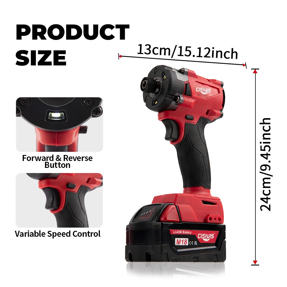 Brushless Cordless 1/4″ Hex Impact Driver With Bettery For Milwaukee M18 Battery