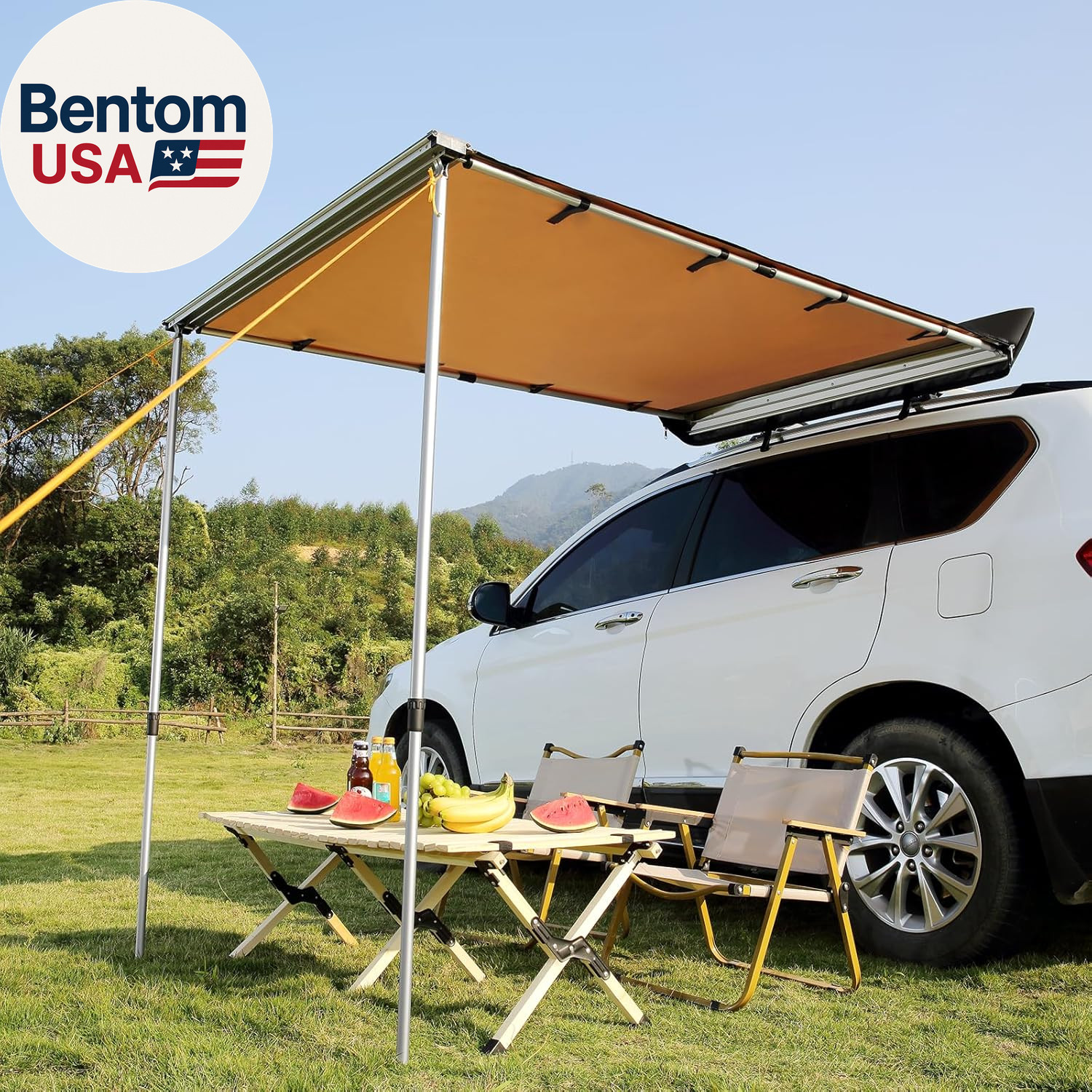 Vehicle Awning 4.6’X6.6′ Roof Rack Pull-Out Sun Shade UV50+ Pu3000Mm, Retractabl