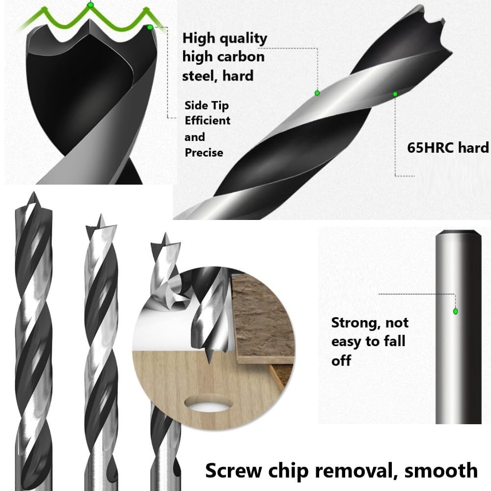 Brad Point Wood Drill Bit Set 11-Piece Perfect for DIY Carpenter Woodworking …