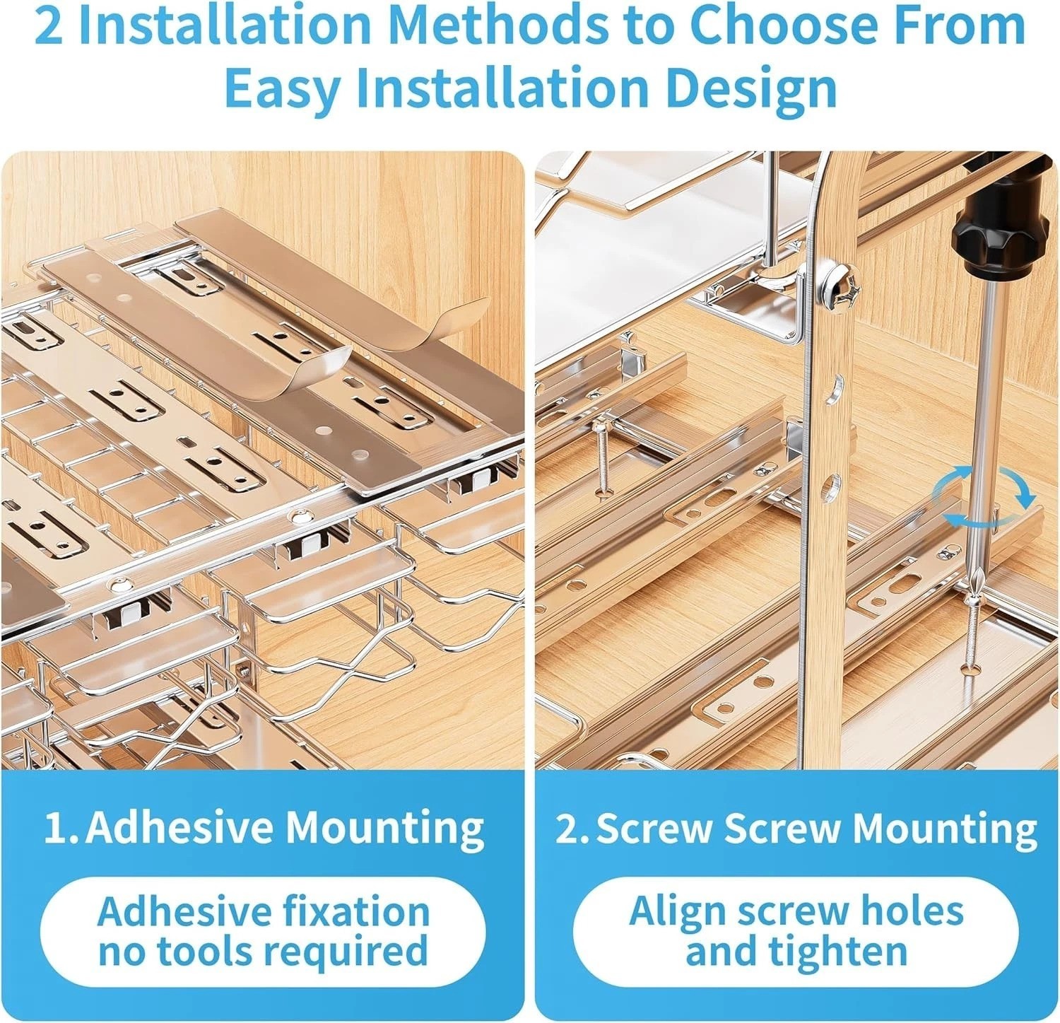 Heavy Duty Chrome Spice Rack Organizer – 2 Tier Pull Out Cabinet Storage, 11″W