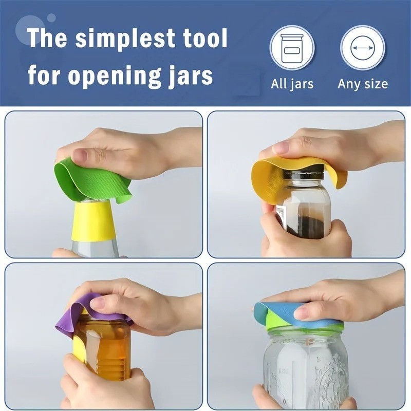 4 Pack Rubber Jar Lid Opener Gripper Pads for Weak Hands Seniors Kitchen – NEW