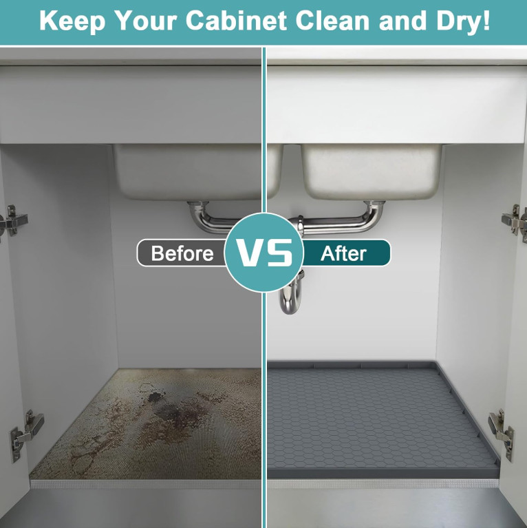 Under Sink Mat – Waterproof Kitchen Cabinet Tray – 34 x 22 Flexible Silicone New
