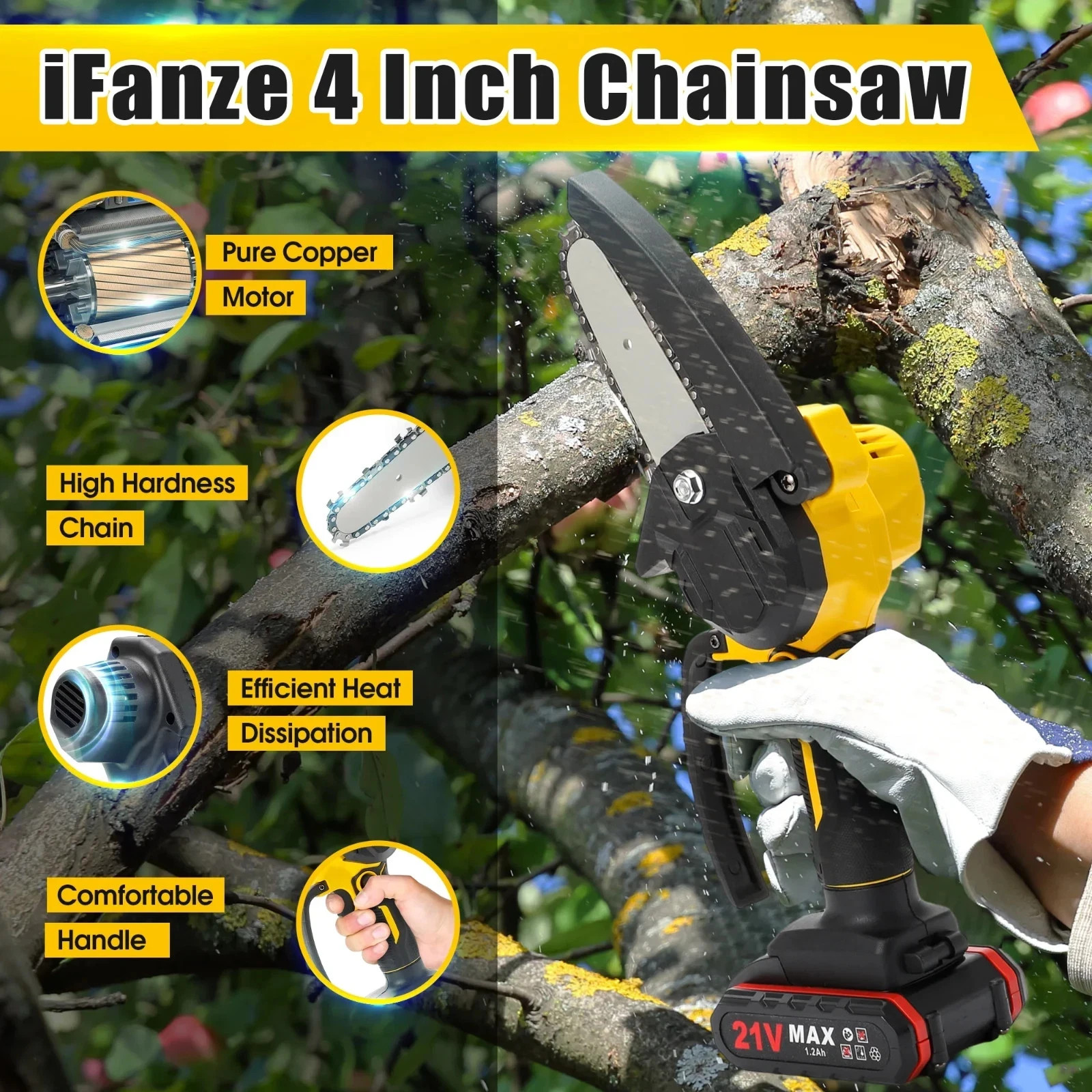8 inch Mini Chainsaw with 2 Battery, Portable Cordless Lightweight Handled Chain