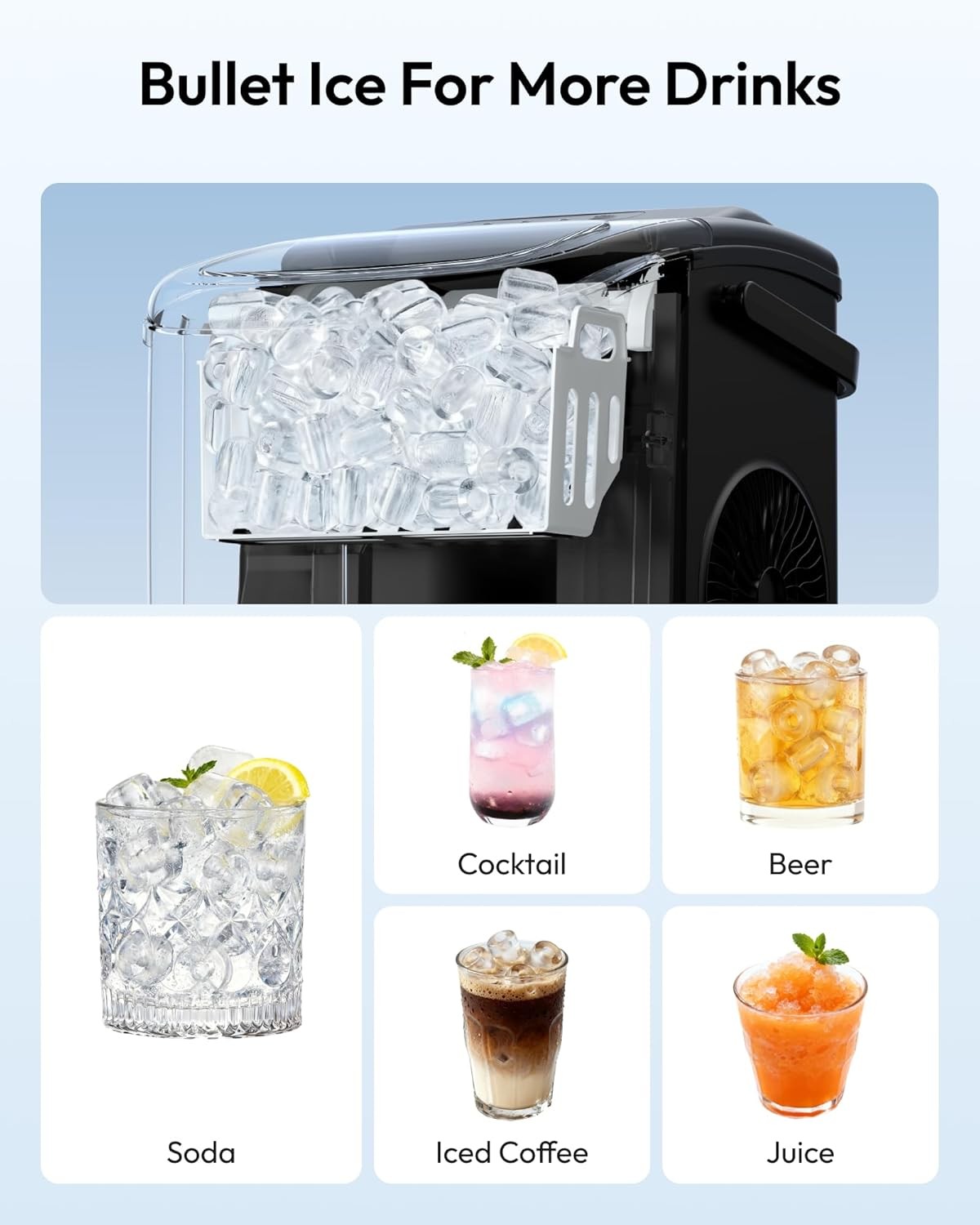 Countertop Ice Maker Machine with Handle, 26lbs in 24Hrs, 9 Ice Cubes Ready in