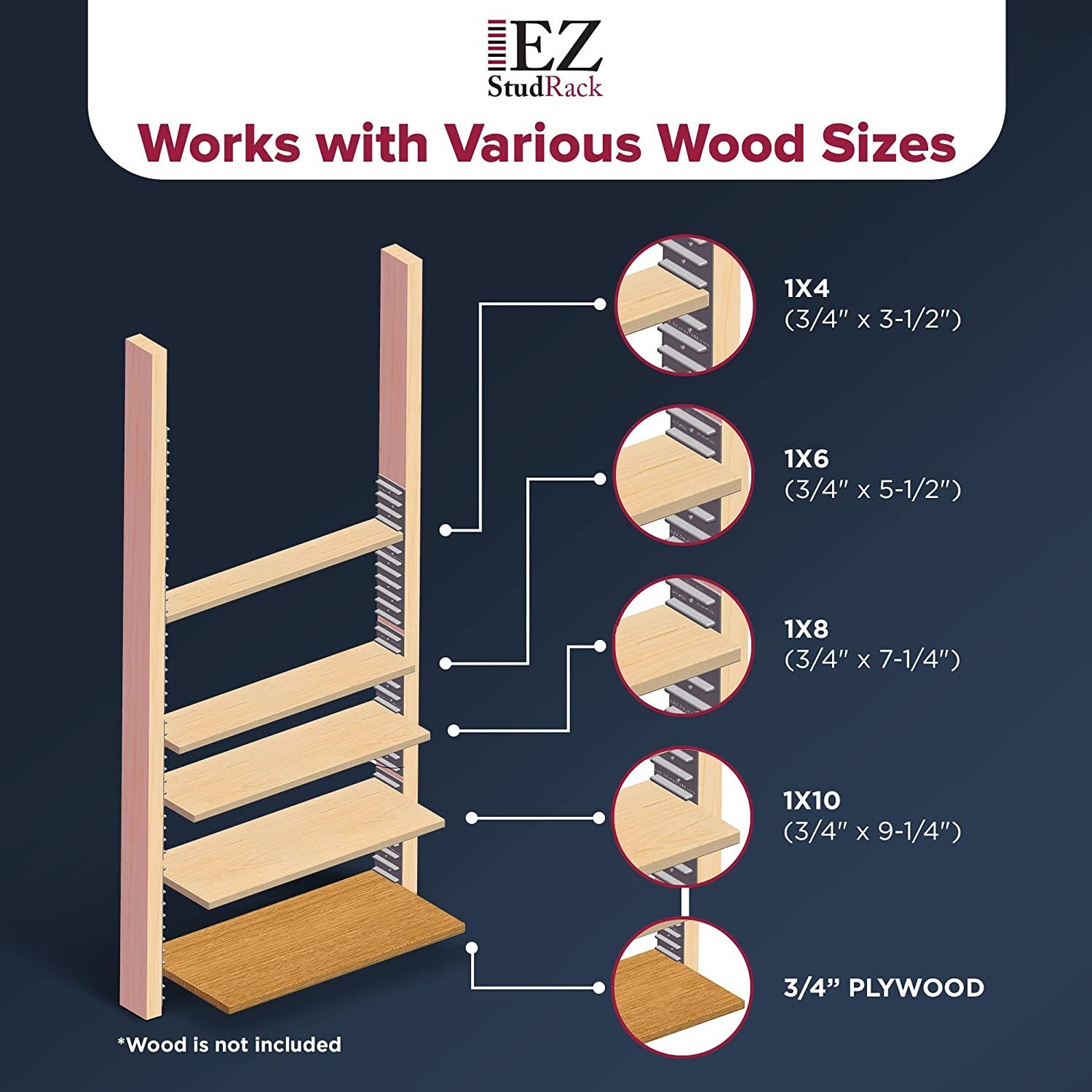 EZStudRack Shelving System- 8 Pack Gray, 32 Wood Screws-WOOD NOT INCLUDED