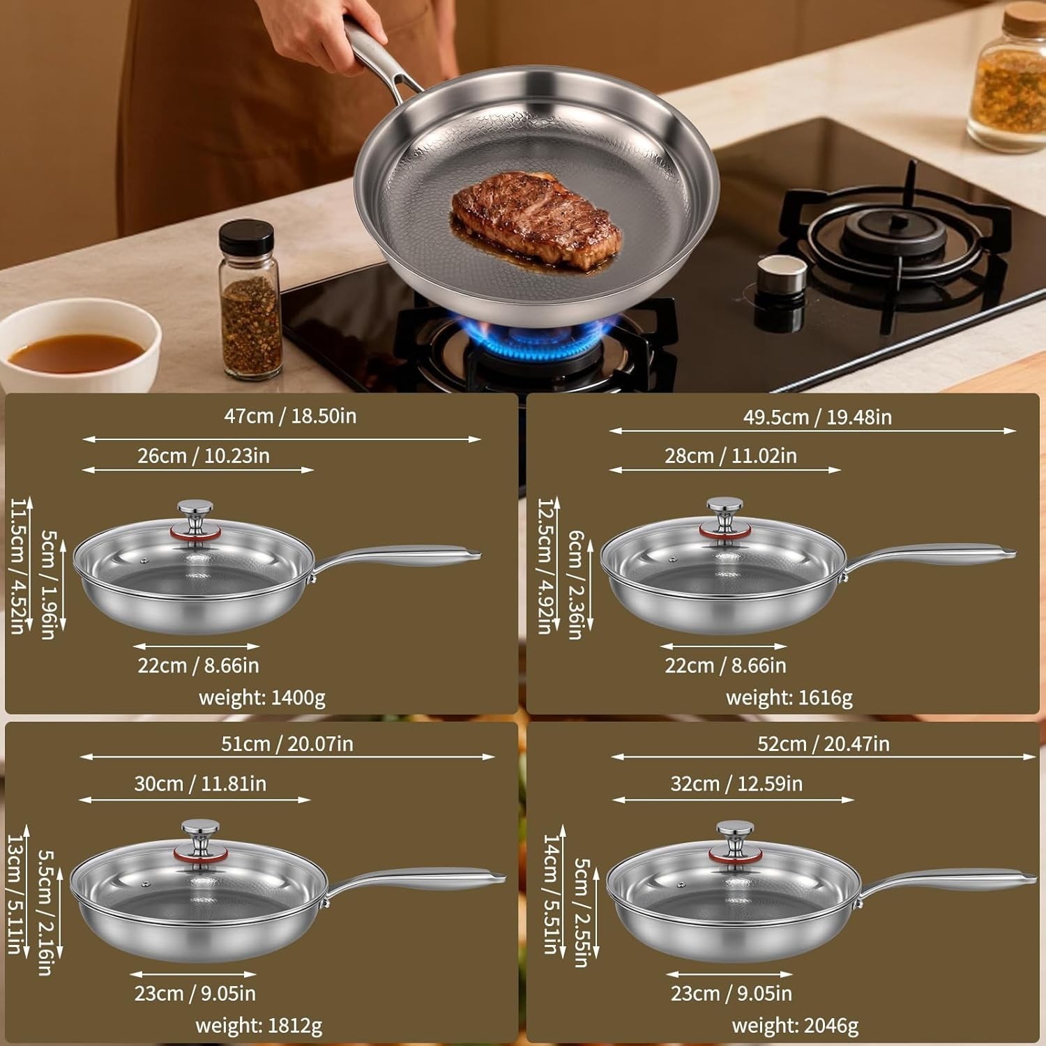 2025 New Titanium Hammered Pan Pro with Lid, Titanium Pans for Cooking -Durable