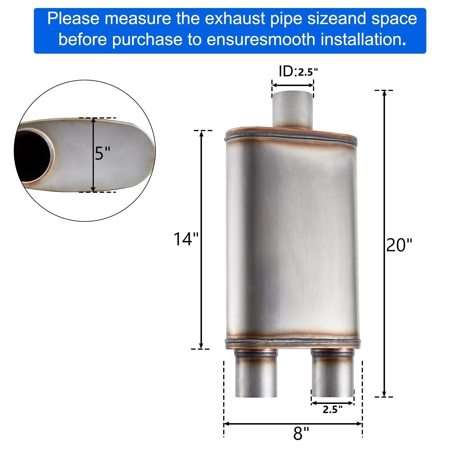 Universal 409 Stainless Performance Exhaust Muffler, single in dual out muffl…