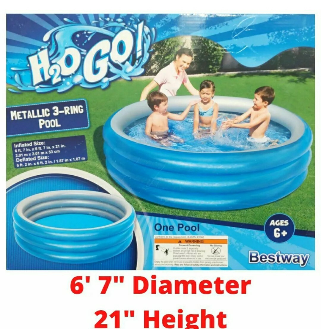 H2OGO Metallic 3-Ring Inflatable Kiddie Swimming Pool, 79″ Diameter 21″ Height