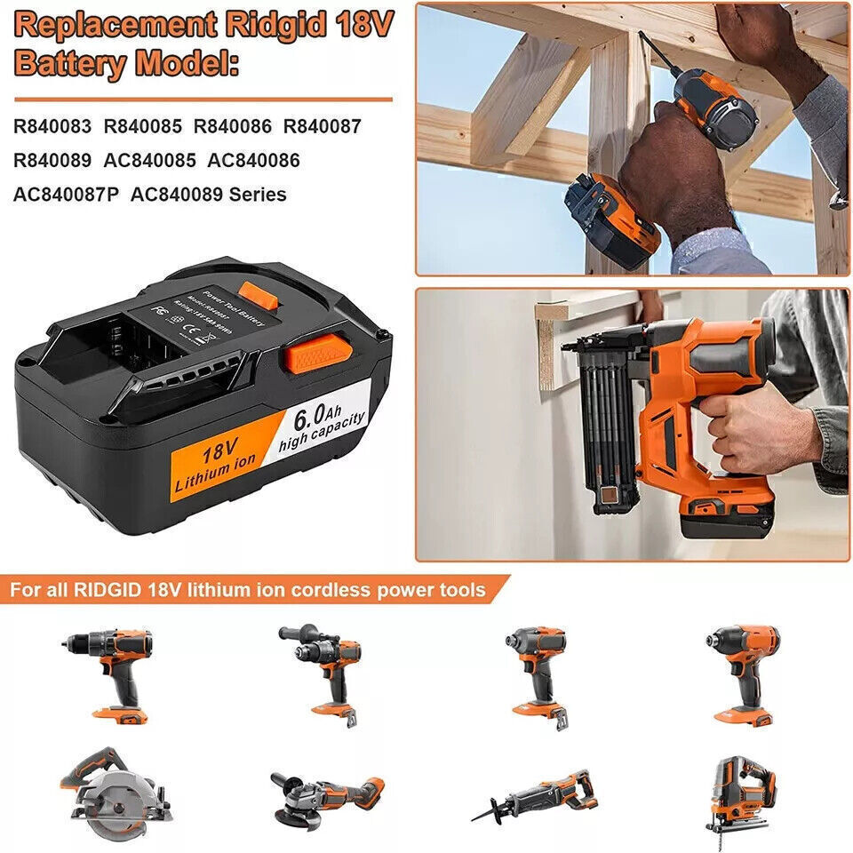 1~6pcs For Ridgid R840087 8.0Ah Lithium Battery Rigid 18V R840085 Power Tool US