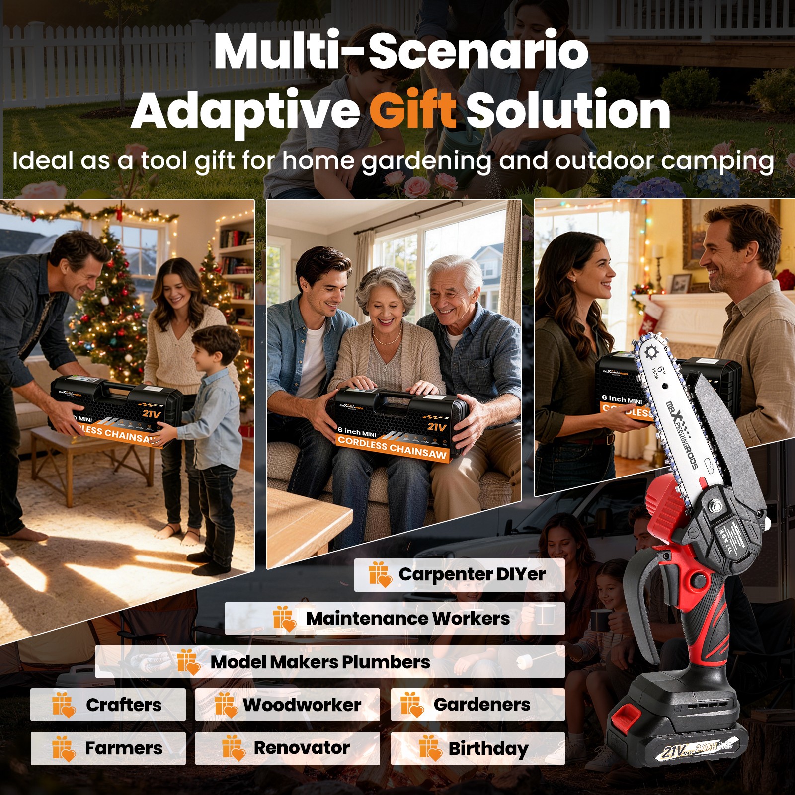21V Cordless for Mini Chainsaw with 2 Batteries 3 Chains Portable Garden Pruning
