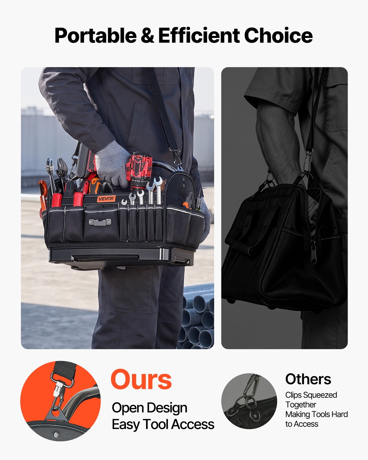 VEVOR Tool Bag 16.1 In 33-Pocket Open Top Tool Tote Electrical Toolbox with Base