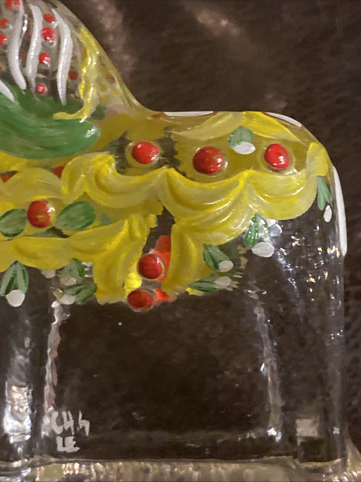 Swedish Lindshammar Glass Dala Horse Christer Sjogren hand painted made Sweden