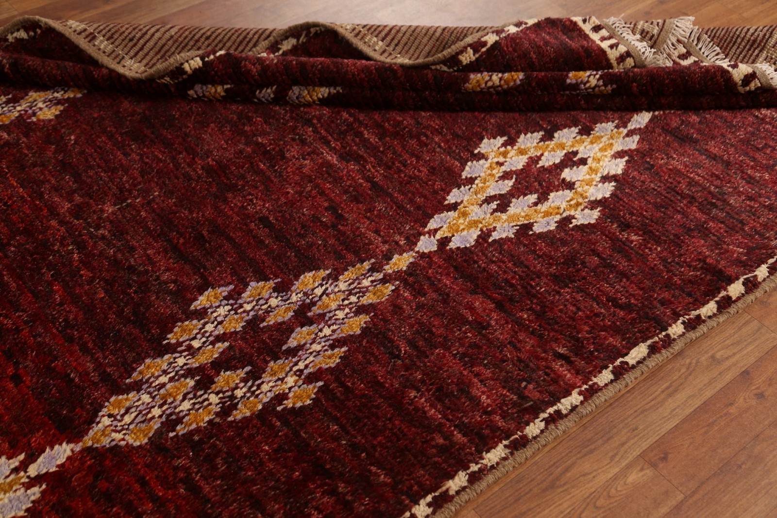 Burgundy Moroccan Area Rug 5×8 Handmade Wool Tribal Style Carpet for Any Room