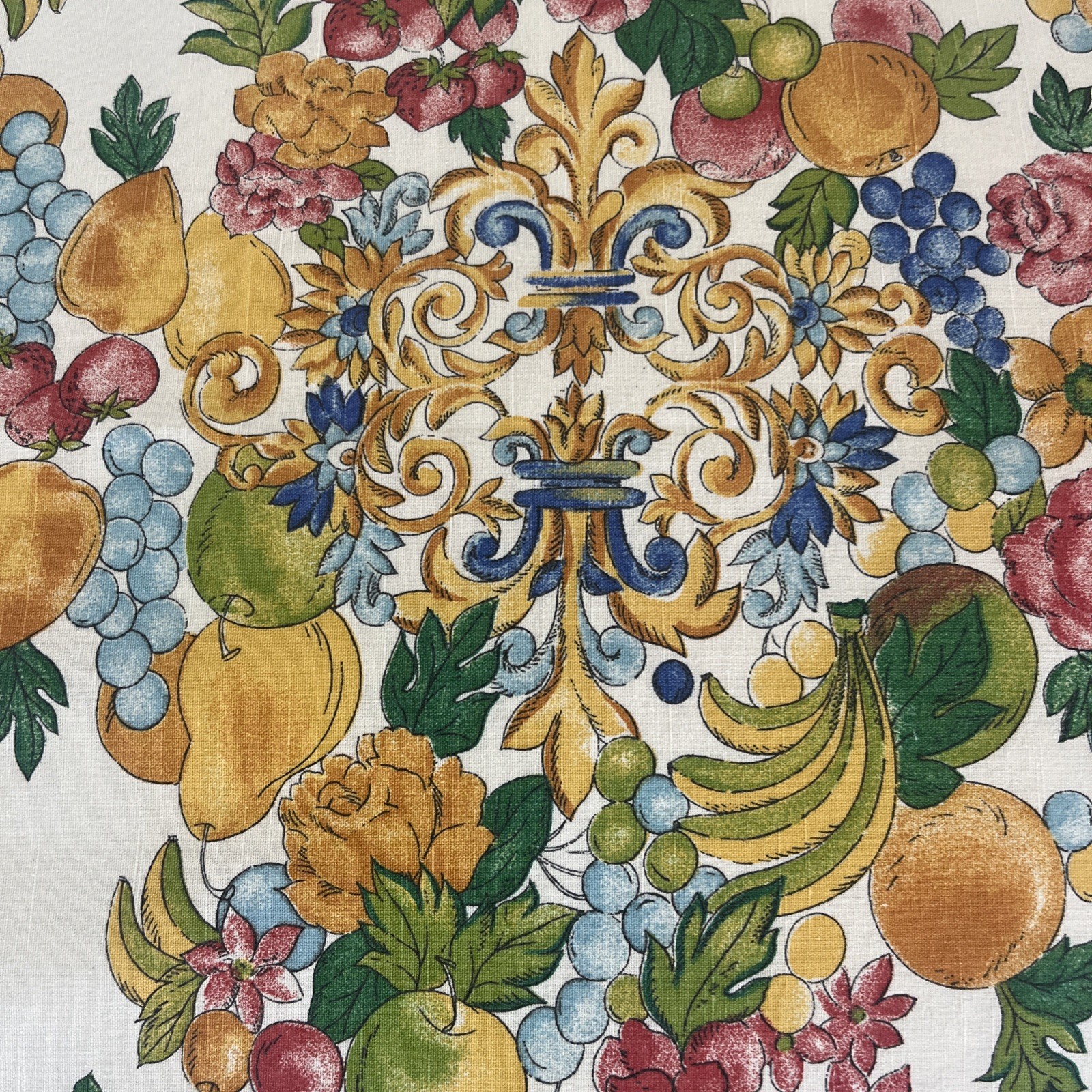 Renaissance-style Rectangular TABLECLOTH SCROLL & FRUITS 60x 78”