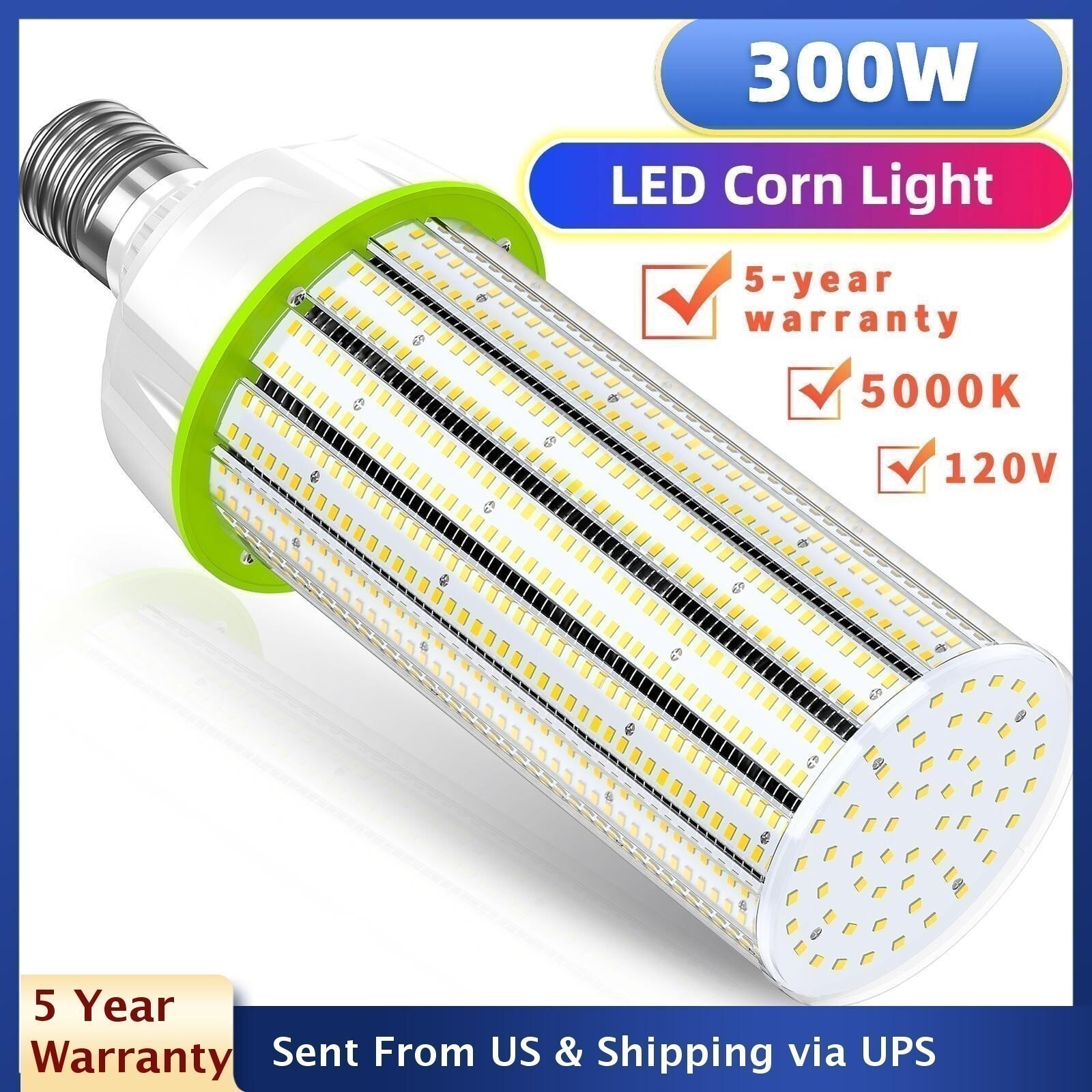 300Watt LED Corn Bulb Light ETL Replace 1500W MH HPS Warehouse Parking Lot Light