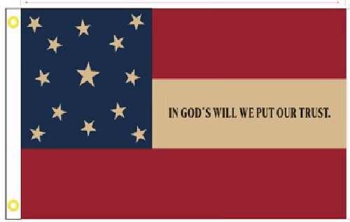 3X5 STARS AND BARS 13 IN GOD’S WILL WE PUT OUR TRUST CSA CIVL WAR VINTAGE FLAG