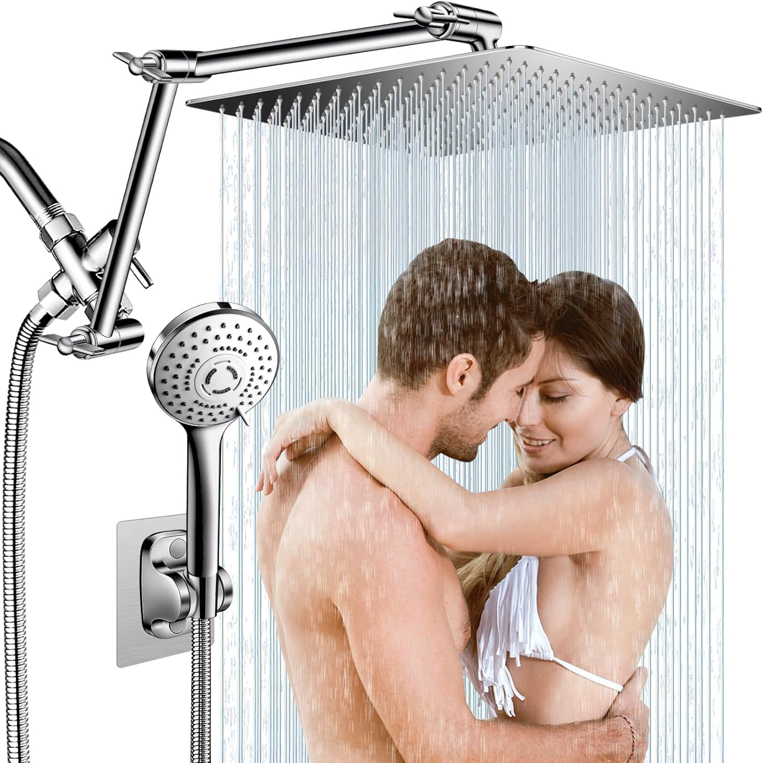 8” Rain Square Shower Head & Handheld Spray Combo High Pressure Adjustable SET