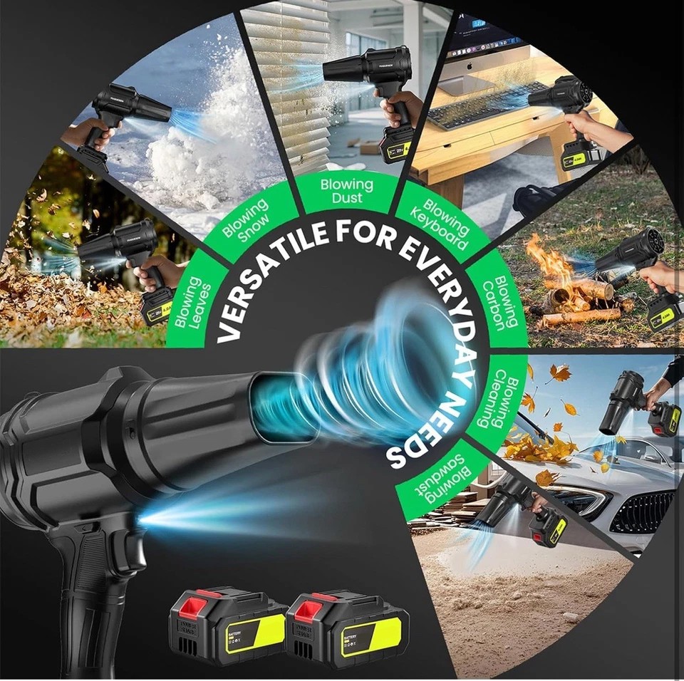 Powerful Electric Cordless Leaf Blower with 2 Batteries + Charger, 500,000 RPM