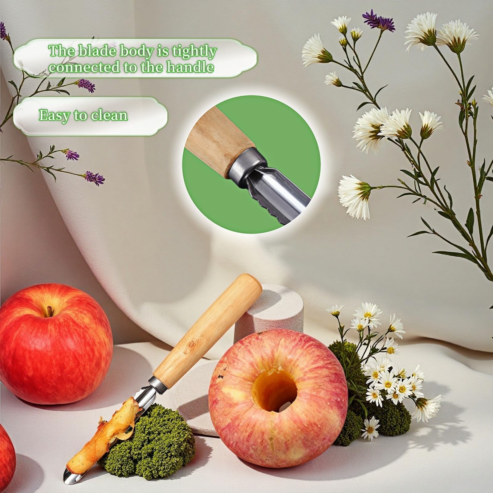 2-Pack Vegetable Corer Tool – 8″ Stainless Steel Silver And Natural Wood