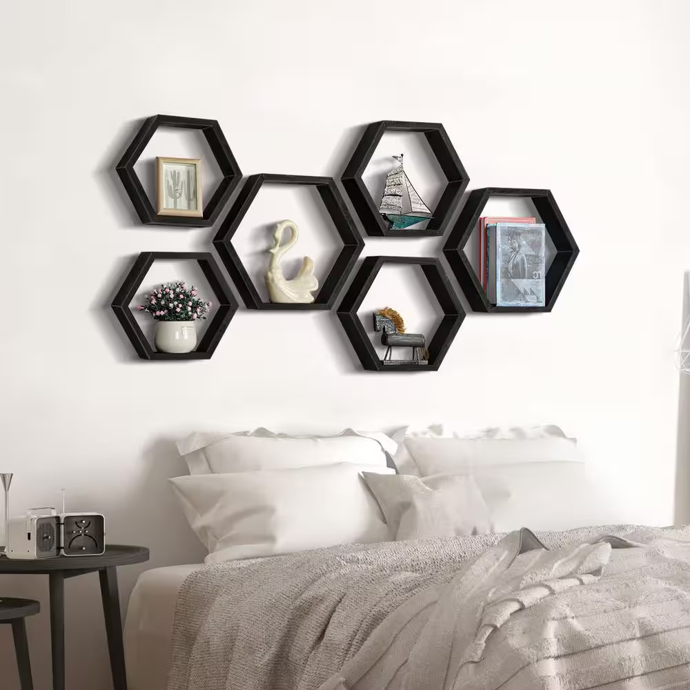 14.8 In. W X 3.12 In. D Black Farmhouse Honeycomb Display Hexagonal Decorative W
