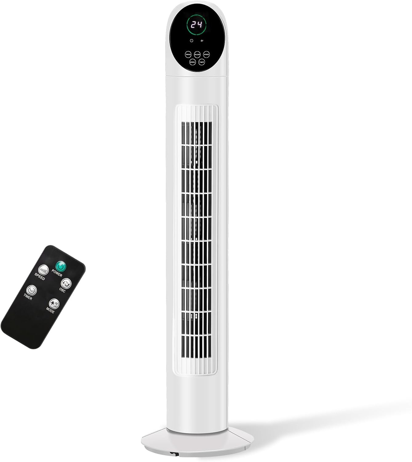 36″ Tower Fan for Bedroom, Bladeless Floor Fan with Remote Control, Digital Disp